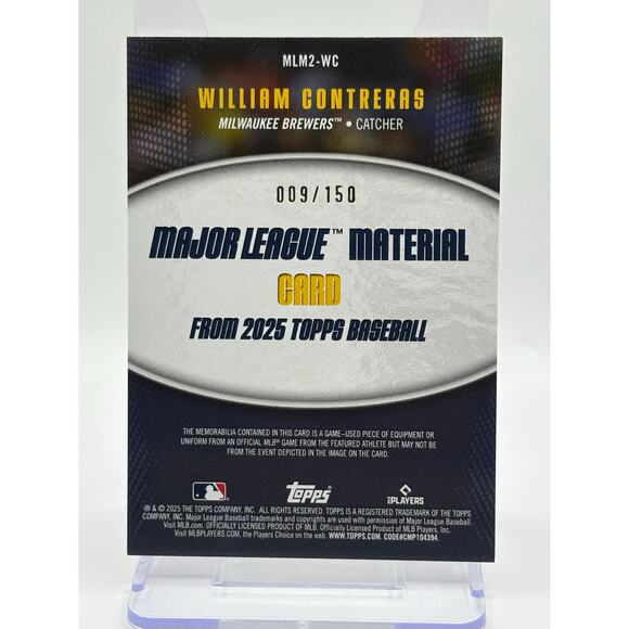 2025 Topps Series 2 William Contreras Major League Material GU Bat Relic 9/150 - Picture 2 of 2